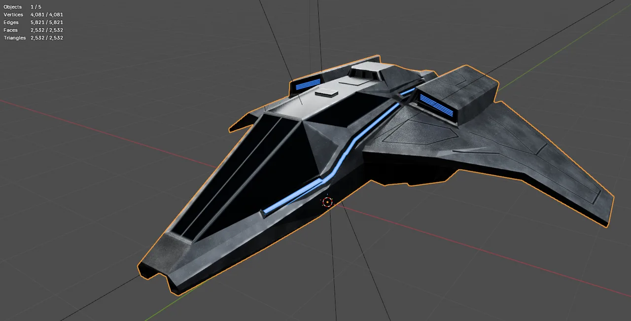 Starter clone ship with dark hull panels and glowing blue trim strips